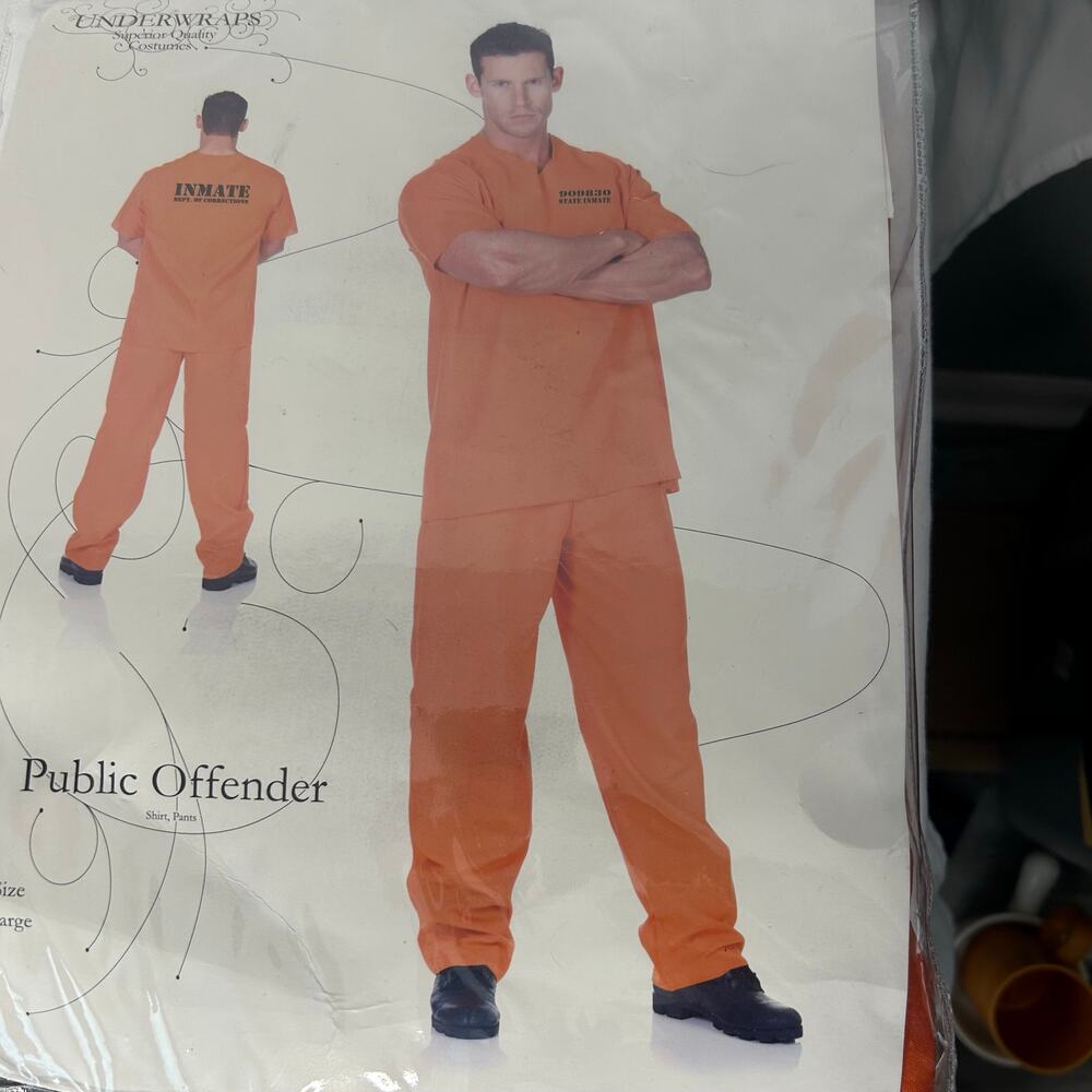Underwraps Public Offender Prisoner Inmate Costume Adult One Size Halloween NIP